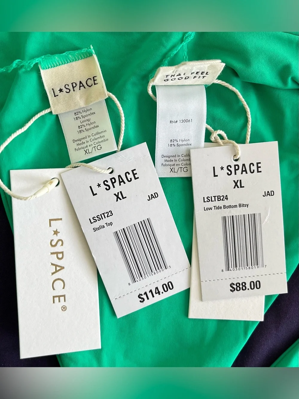 L*Space Bikini Set Stella Top & Low Tide Bottom XL Jade Green Resortwear Swim